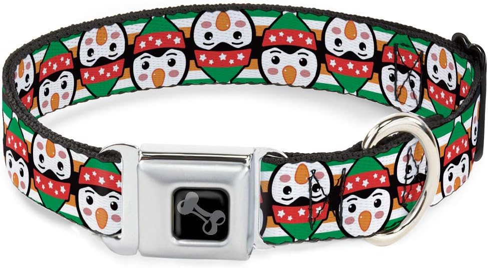 Dog Collar Seatbelt Buckle Christmas Penguin Flip Stripe Green White Orange Black 16 to 23 Inches 1.5 Inch Wide