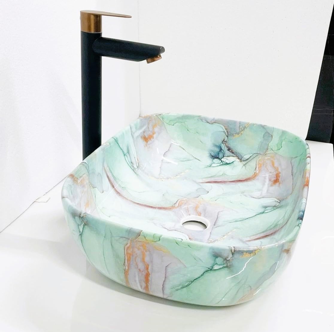 OSOSAM Ceramic Countertop Wash Basin | Designer Table Top Bathroom Basin Sink | Vessel Sink Wash Basin Over Counter for Hotel, Living Room (18 x 13 x 5.5 Inch, Green Blue Marble Basin, Glossy Finish) (B0BX3Z27DR) Amazon Price History, Amazon Price Tracker