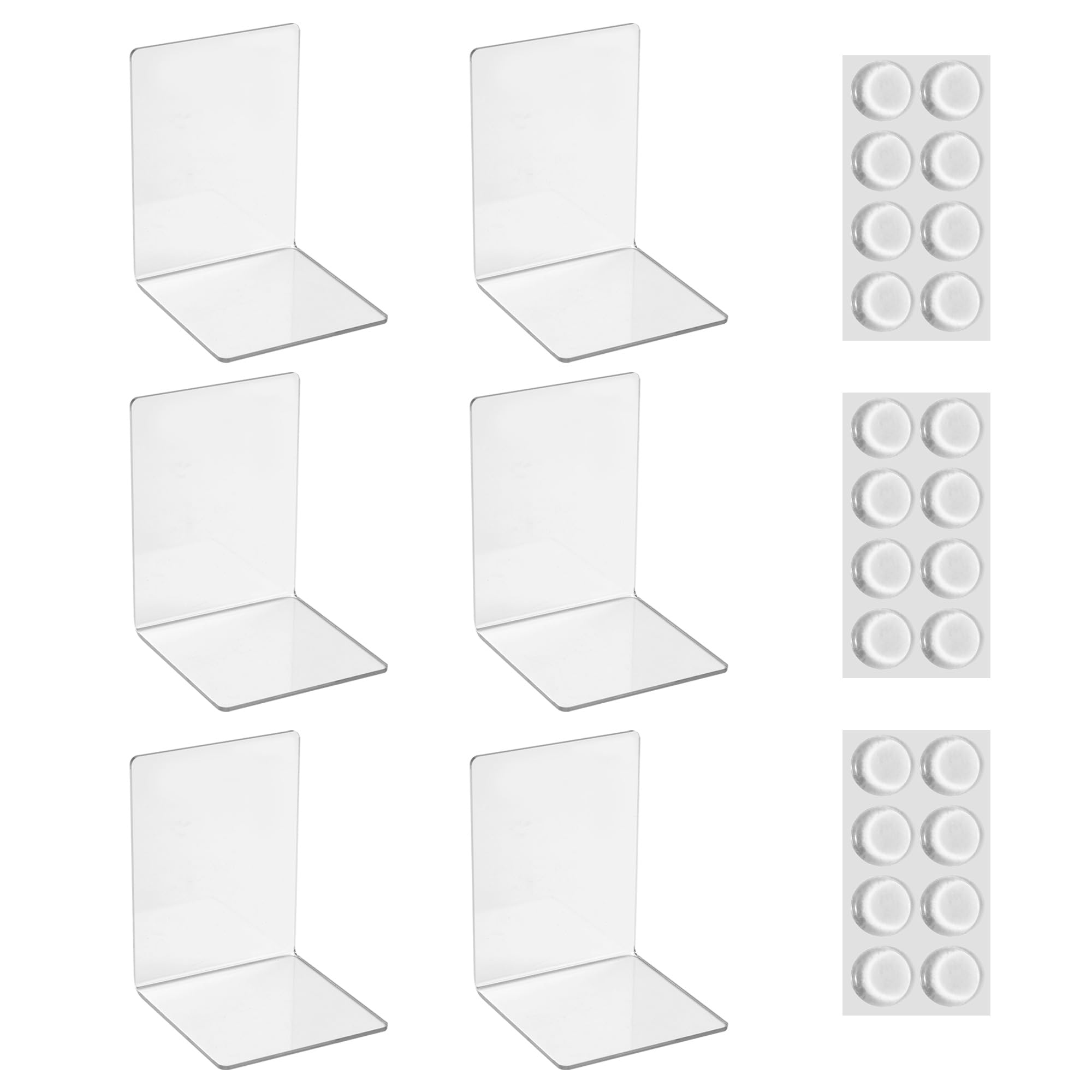 Set 6 Fermalibri In Acrilico Trasparente 15x11x11cm - Con 24 Tappetini Antiscivolo
