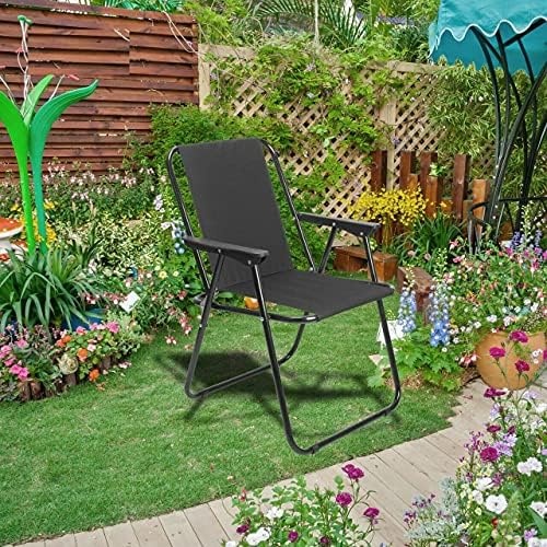 Unibos Outdoor Deck Chair Garden Patio Folding Camping Picnic Beach BBQ Party Outdoor Stripe Chair (Black)