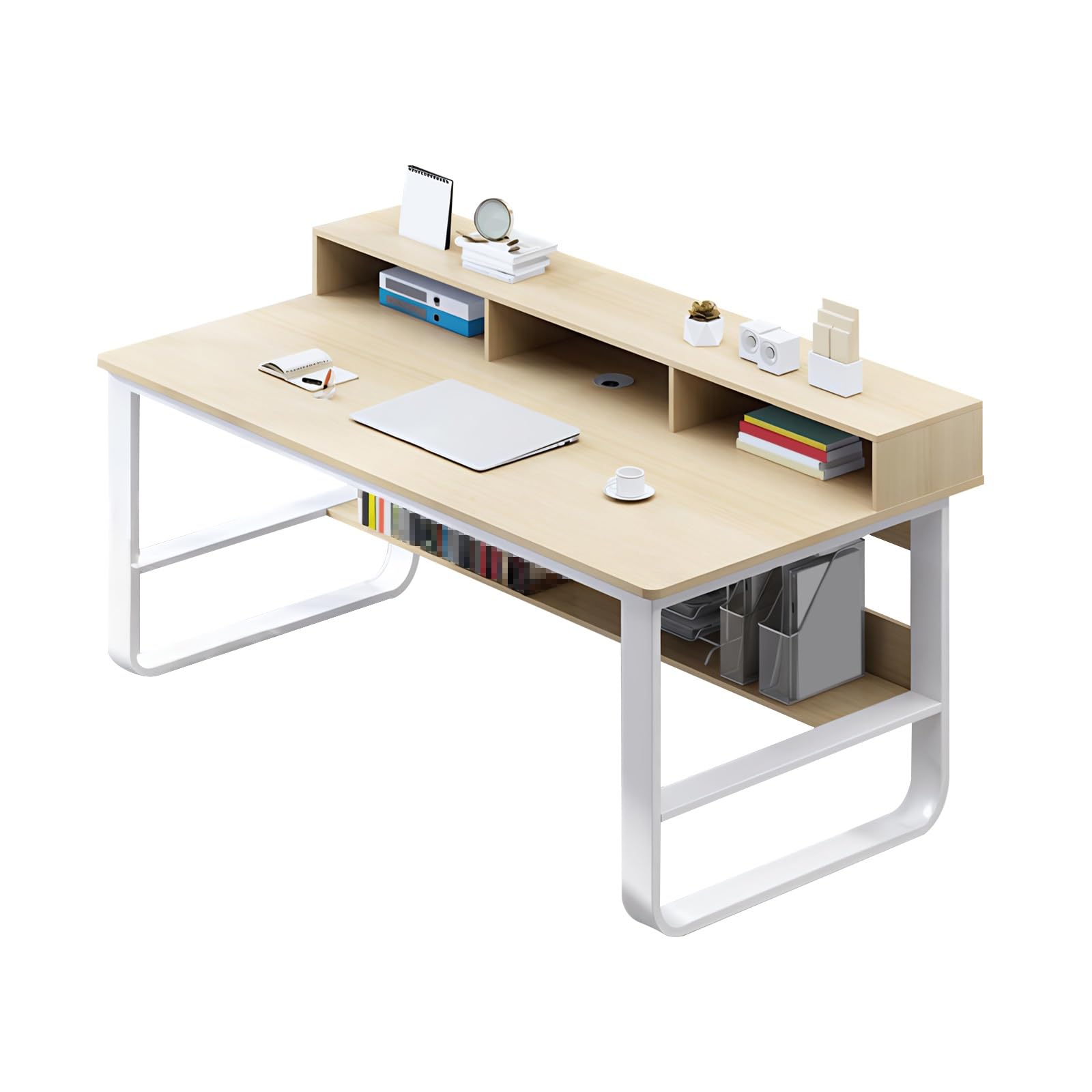 Poste de travail blanc robuste en U, bureau d'ordinateur au design épuré