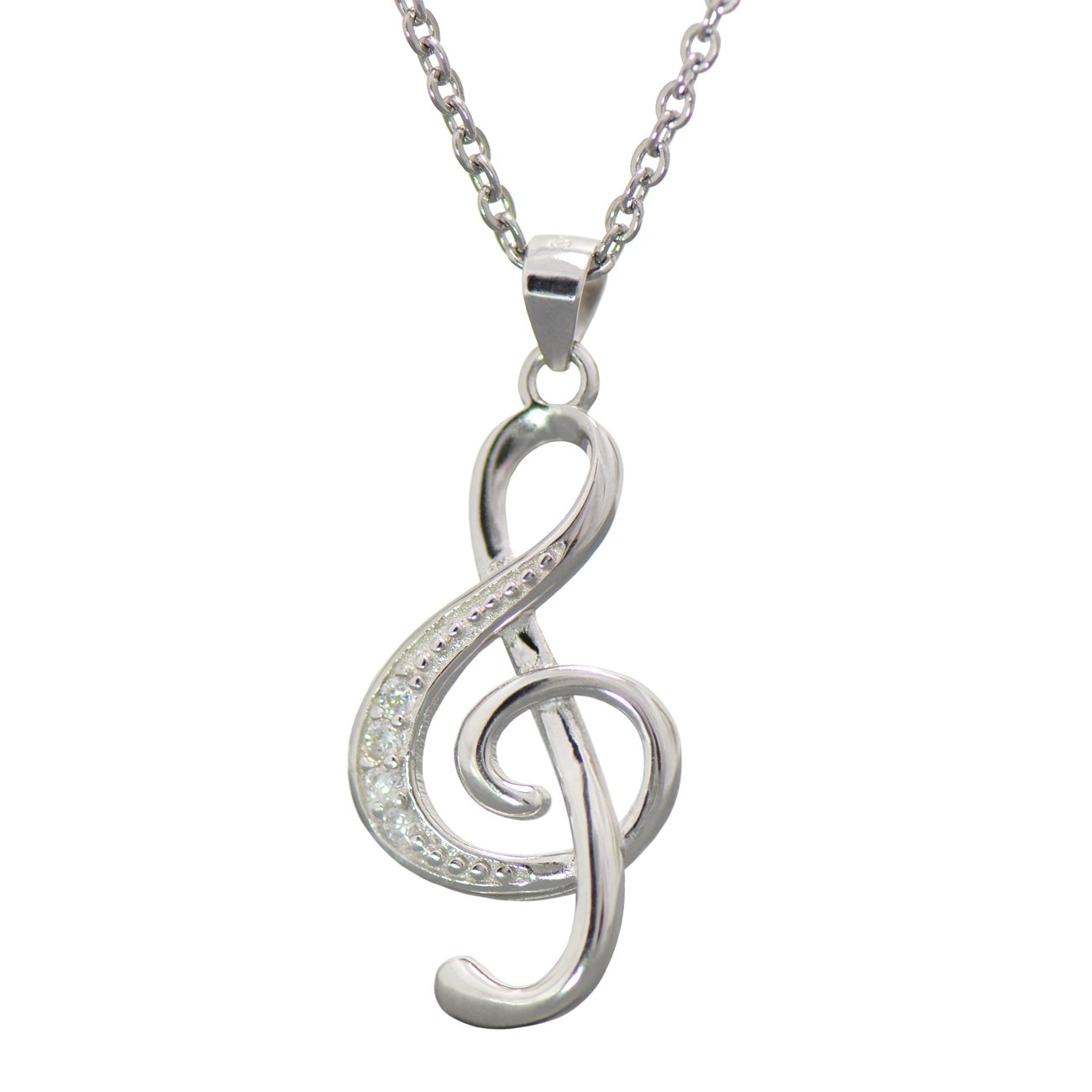 Paialco925 Sterling Silver Music Note G Treble Clef Charm Pendant Necklace