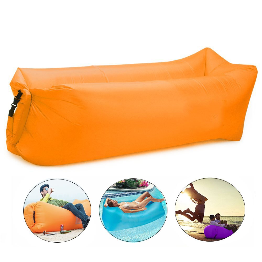 Bry Inflatable Lounger Air Chair Sofa Bed Sleeping Bag Couch For Beach Camping Lake Garden (Orange)