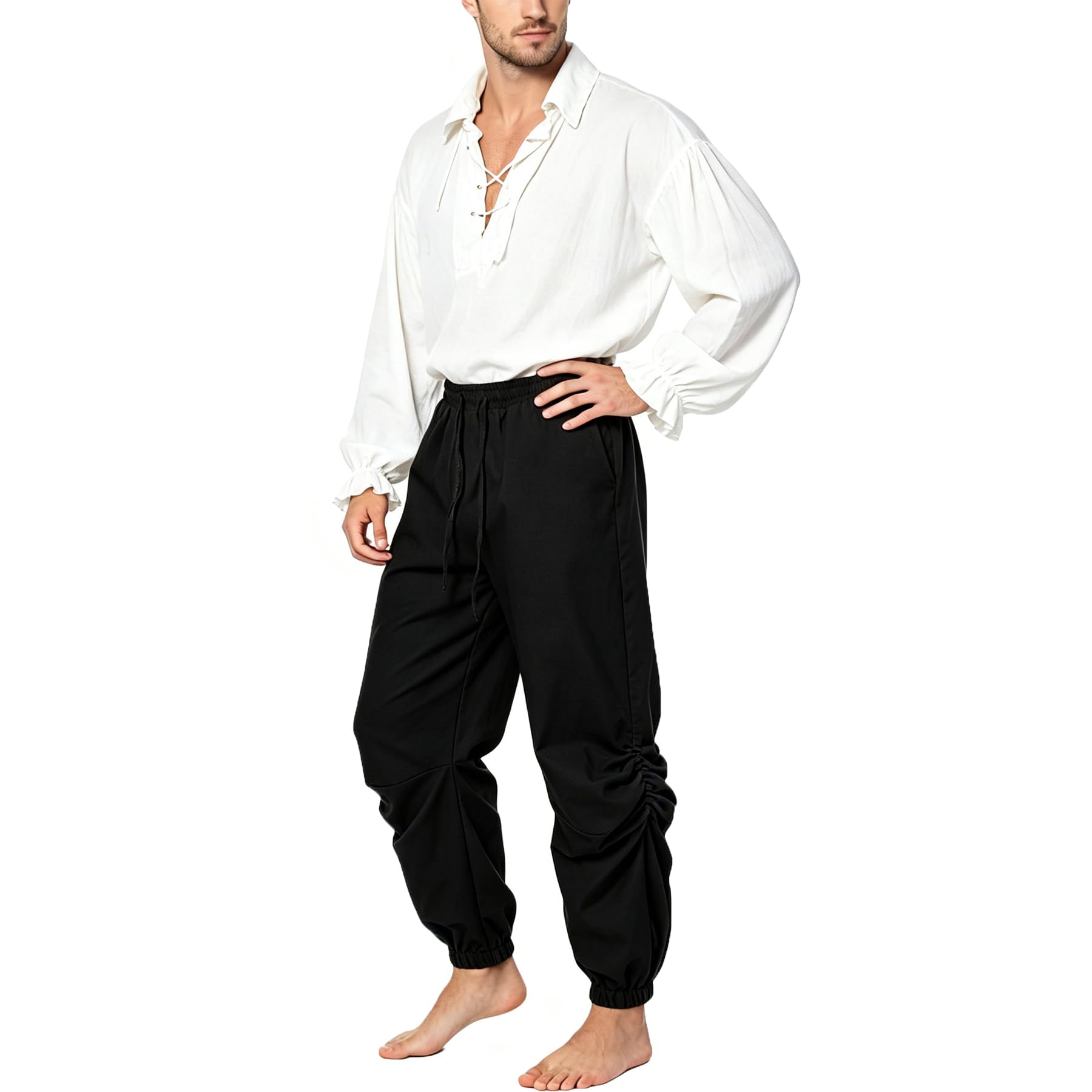 BPURB Men's Pirate Pants Vintage Medieval Renaissance Lounge Costume Loose Elastic Waist Pants Viking Navigator Trousers — image 1