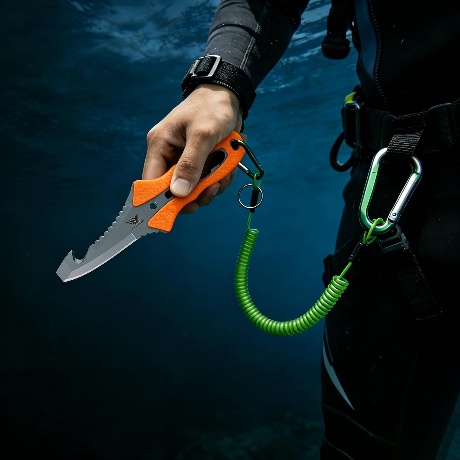 Tauch-Outdoor-Rettungsmesser - Mit Sägezacken, Leuchtgriff, Schraubendreher, Seilenhacker & mehr - Ideal für Tauchen, Überleben & Notfälle