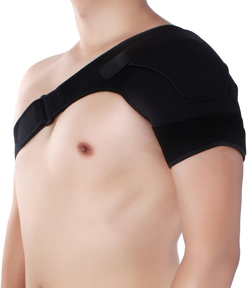 WindFeel Shoulder Support Brace for Injury Prevention, Light Weight Single Adjustable Therapy Compression Stretch Back Fit for Left Shoulder, Color Black