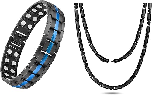 Feraco Collar magnético y pulsera para hombre, cadena magnética de acero inoxidable de titanio con imanes de neodimio ultra resistentes, regalo de