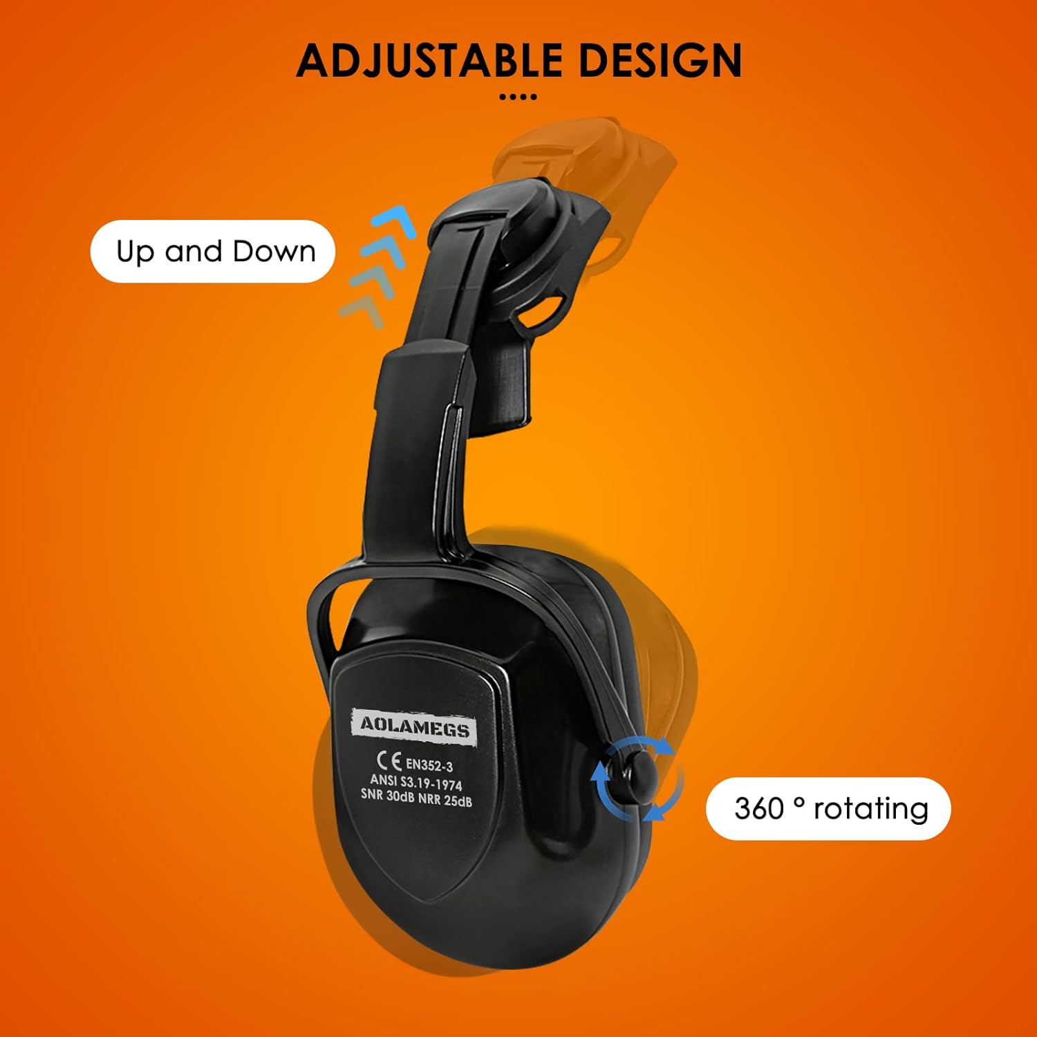 Aolamegs Hearing Protection Noise Cancelling Ear Muffs for Hard Hat Accessories SNR 30dB NRR 25dB Ear Protection Earmuff Mount For Slotted Helmets Construction Adult - Image 5
