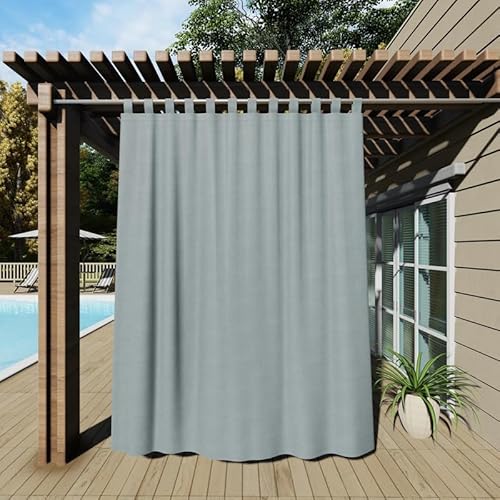 Clothink 2er Set Outdoor Vorhänge Wasserfest Sonnenschutz Winddicht mit Klettband Oben für Terrasse Garten Balkon Familienhaushalte einfache Montage farbecht haltbar(132x215cm, Grau)