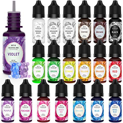 Alcohol Ink Set Resin Dye - Vibrant High Concentrated Alcohol-Based Ink, Epoxy Resin Paint Color Pigment Fast-Drying Permanent for Resin Petri Dish Tumbler Cup Making Coaster Painting (20x10ml/0.35oz)