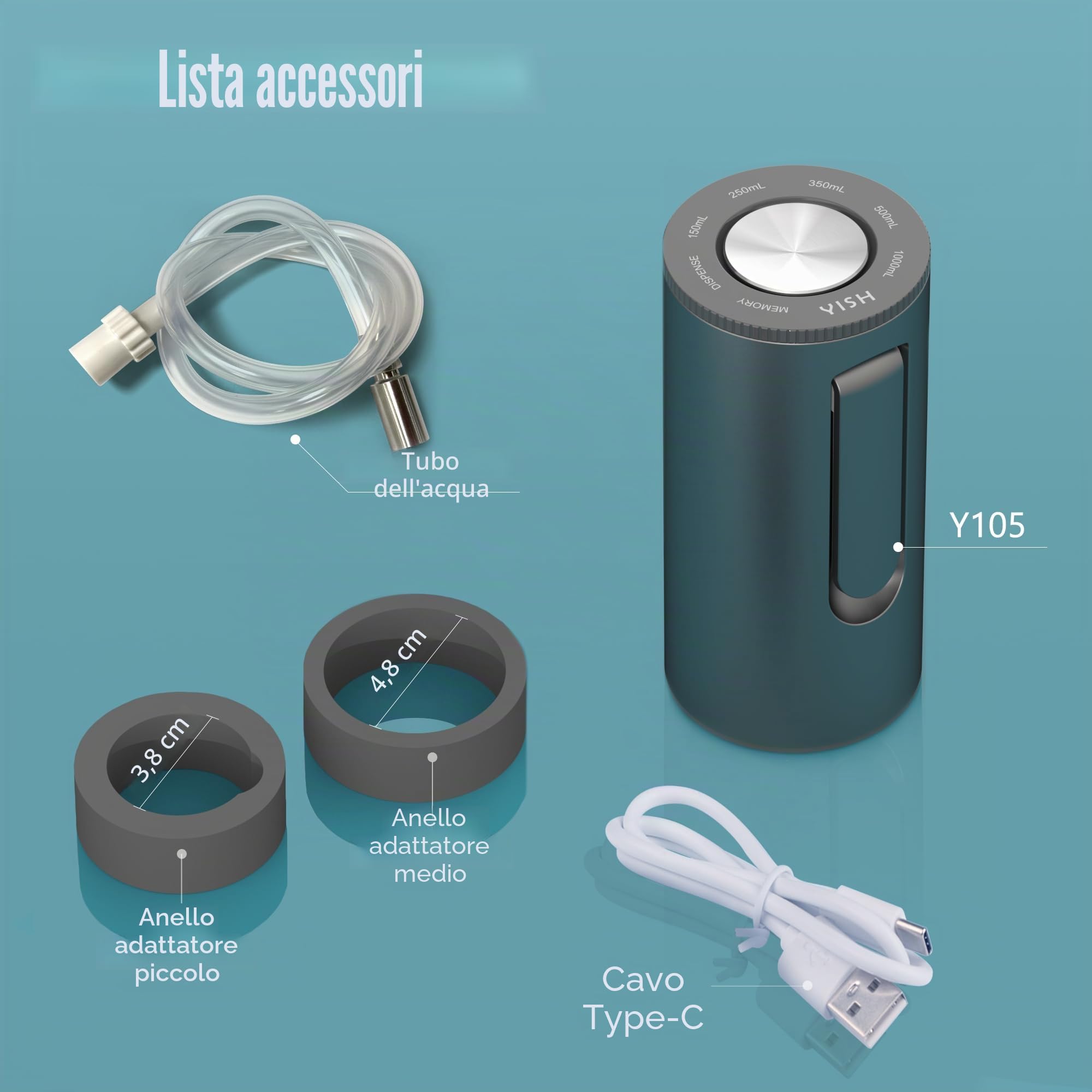 YISH Dispenser Acqua Elettrica Automatica Pompa USB Ricaricabile Pieghevole per Boccione