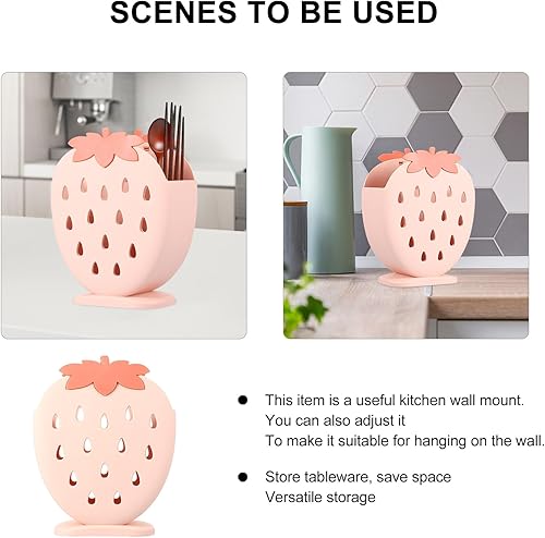 Miniatura 6 de Cesta de plástico rosa para colgar y secar utensilios de encimera, soporte de cubiertos de doble uso para almacenamiento y organización de cocina,