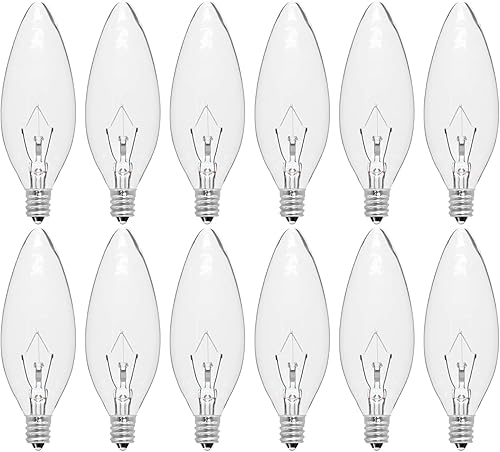 CYLYT Paquete de 12 bombillas incandescentes E12 de 25 W, blanco cálido, 2500 K, 240 lúmenes, regulables, para ventilador de techo, colgantes o