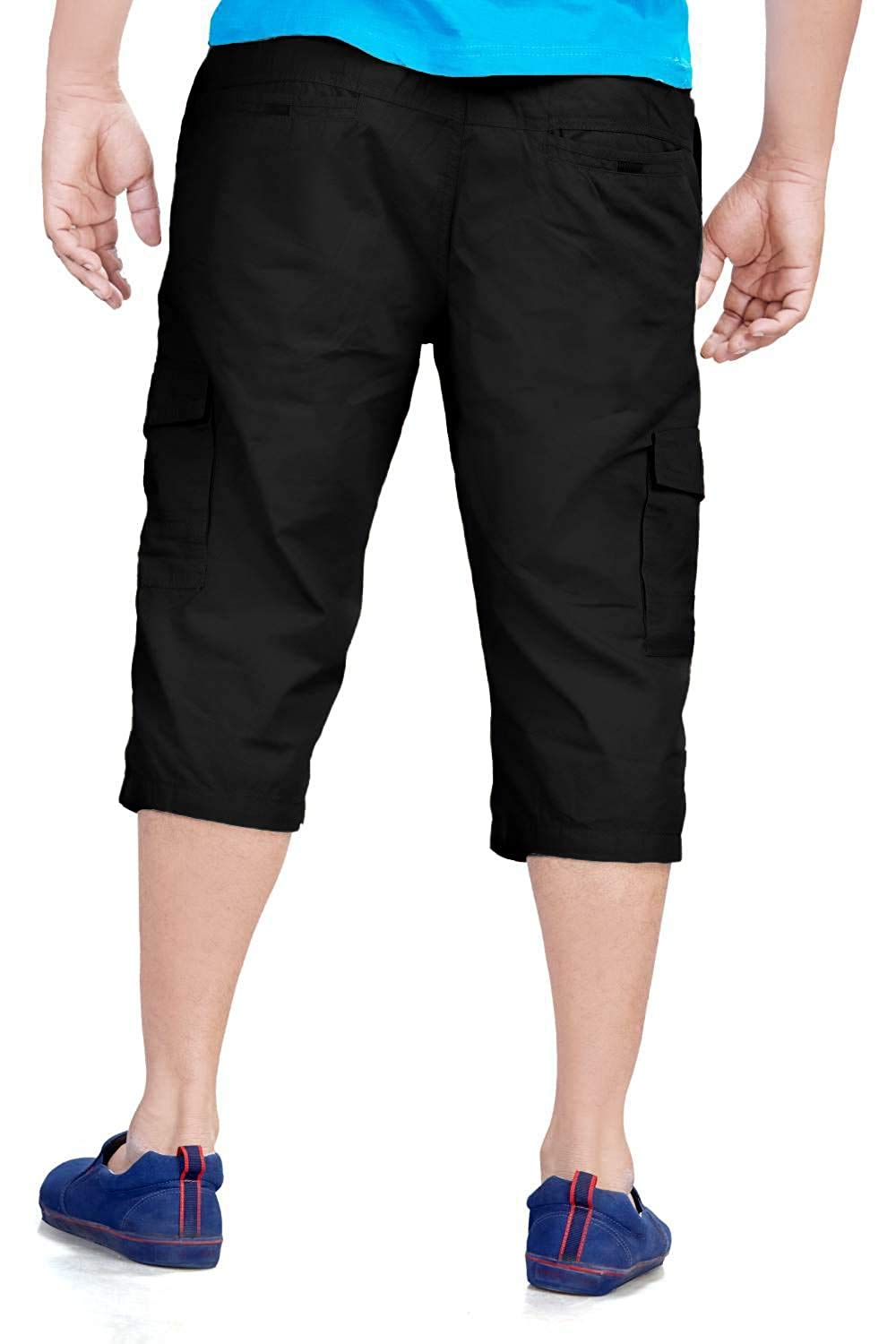 V3E Men's & Boy's Cotton Regular Fit Plain Capri (Black)-(32) 1