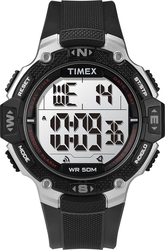 Image of TIMEX DGTL Digital Watch for Man with Green Round Dial & Black Resin Bracelet Band Water Resistant Men's Wrist Watches - TW5M41200JQ