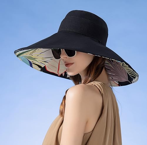 Miniatura 3 de HUAMULAN Sombrero de sol de verano para mujer, ala ancha, borde con alambre, floral, playa, cubo, sombreros reversibles, plegables, protección UV,