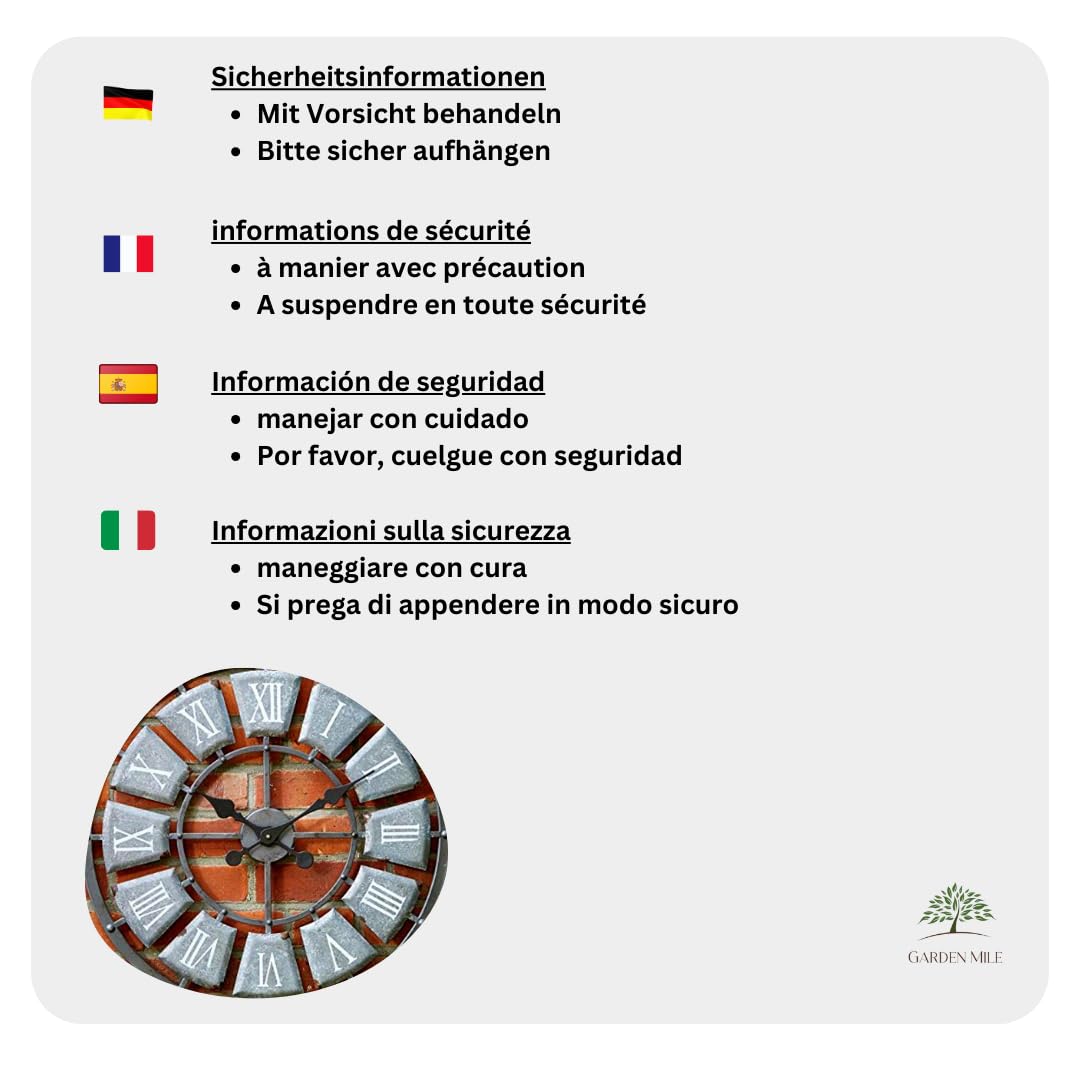 Garden Mile 60 cm römische Ziffern Stein Outdoor Uhren für den Garten, wasserdicht, große Wanduhr für Wohnzimmer, Außen, Gartenuhr, Gartenornament, große Uhr für drinnen und draußen