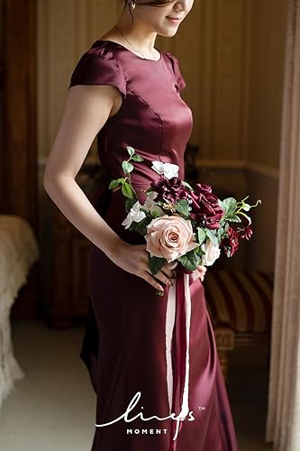 Miniatura 10 de Ling's Moment Ramo de boda de flores artificiales de 7 pulgadas para dama de honor, ramo de lanzamiento, ramo de novia para ceremonia de boda,