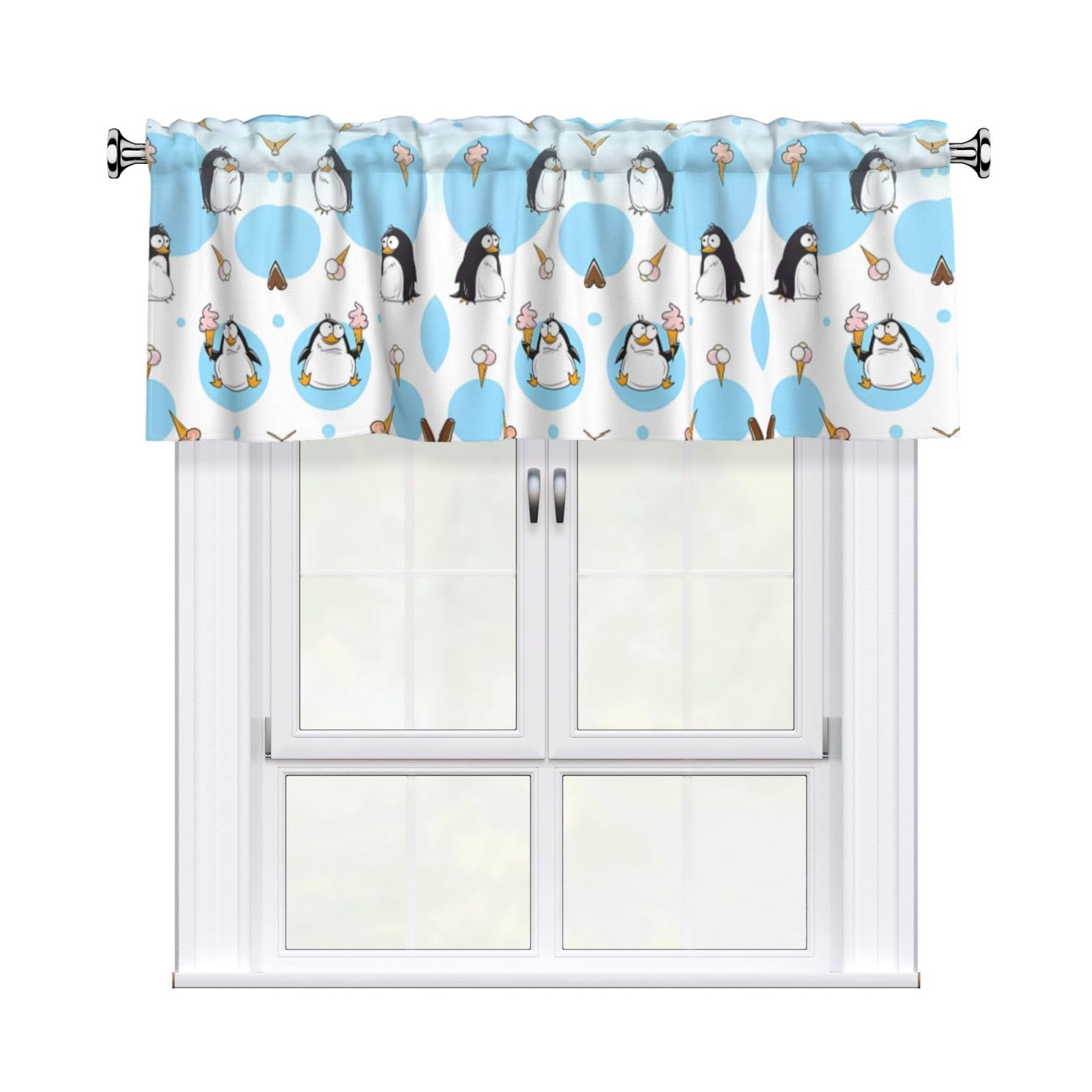 WHJDPP Cute Penguins Prints Charming Kitchen Window Cover – 54x18 Inch Peach Skin Valance with Decorative Print