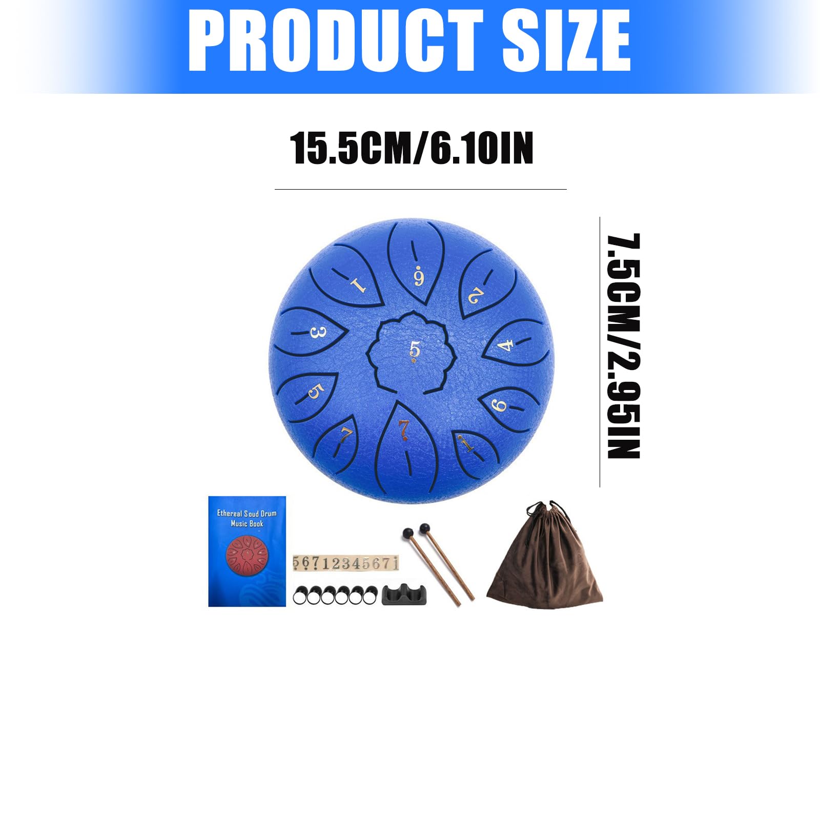Instrumento de acero carbono Tamaño de 6 pulgadas 11 tonos Versátil para varios estilos musicales Actuaciones y decoración del hogar Tambor de acero carbono