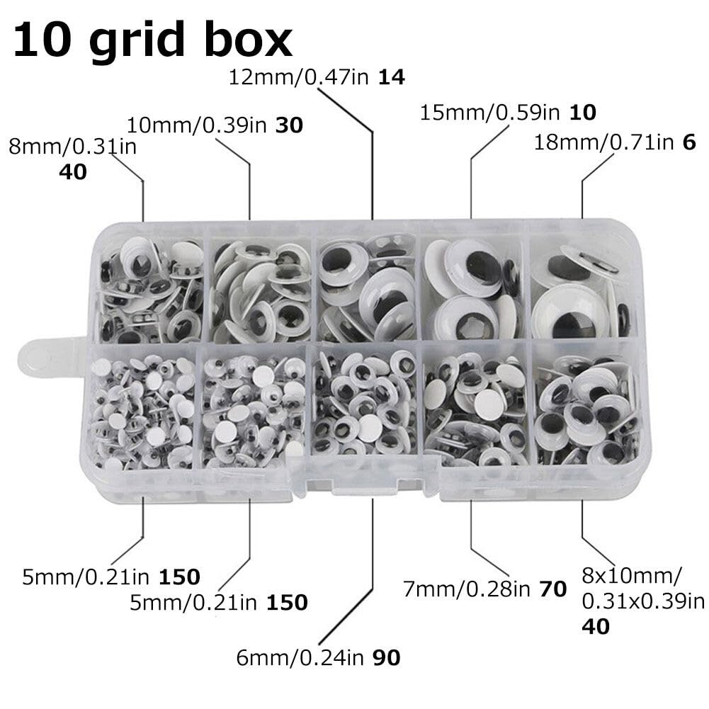 600pcs Googly Eyes Craft Eyes Sticker Self Adhesive Black White Small Plastic Wiggle Stickers Eyes with Multi Sizes for Shcool DIY Crafts Projects, Halloween Christmas Decoration