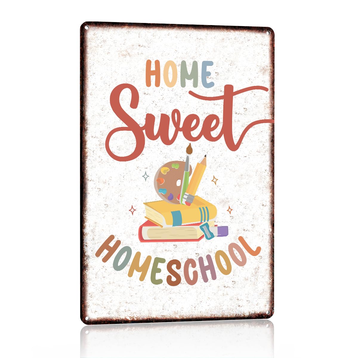 Positive Homeschool - Letrero decorativo para pared, diseño de escuela en | Decoración de habitación escolar, placa de aluminio de metal inspiradora retro para aula, profesor, oficina, dormitorio
