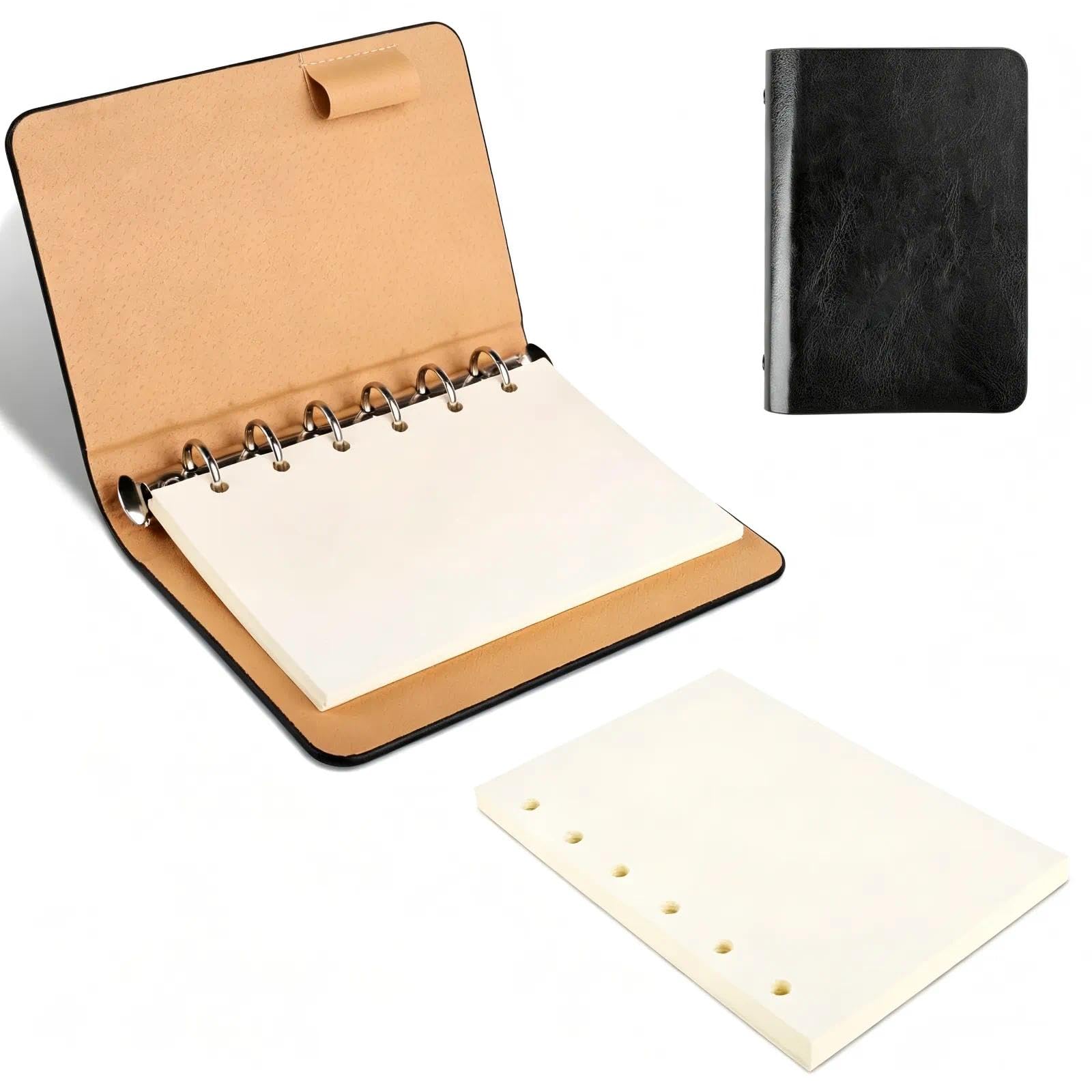 Taccuino A7 Ricaricabile in Pelle con 6 Anelli, Quaderno Tascabile, Blocco Note Portatile, per Ufficio e Scuola