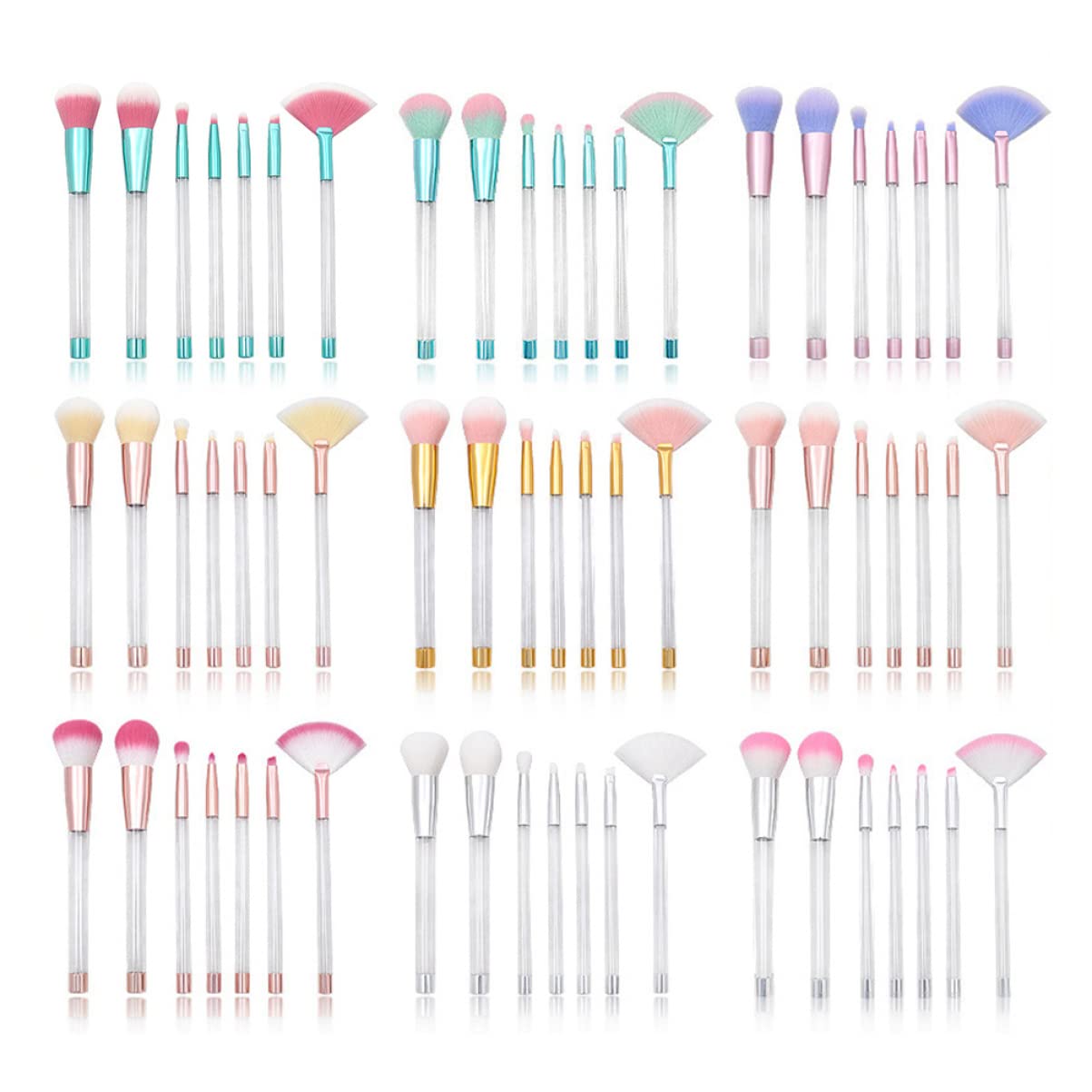 POPETPOP 21pezzi Pennelli Per Trucco Cristallo Trasparente Manico Vuoto Strumento Diy Per Cosmetici Con Set Di Pennelli Per Makeup Manico Trasparente Rosa Oro Base Gialla Setole Bianche