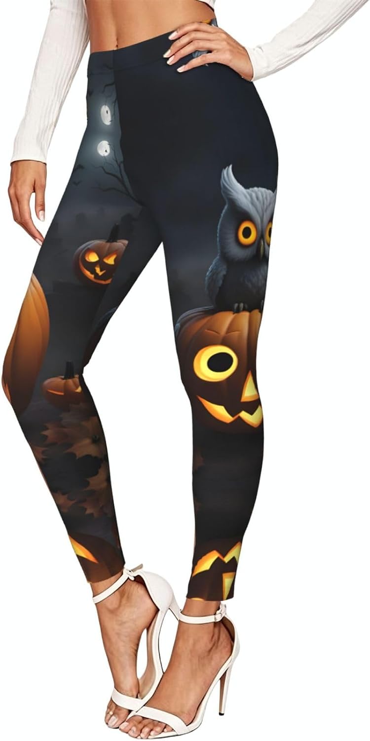 Halloween Owl Ghost Pumpkin 1 Print Women's Leggings,Breathable Fitness Clothing,for Gym,Running and Hiking
