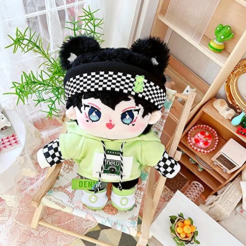 niannyyhouse 20cm Plush Doll Humanoid Stuffed Body Headband Green Hoodie Pants Shoes Kpop Doll Clothes (A-1) - Image 2