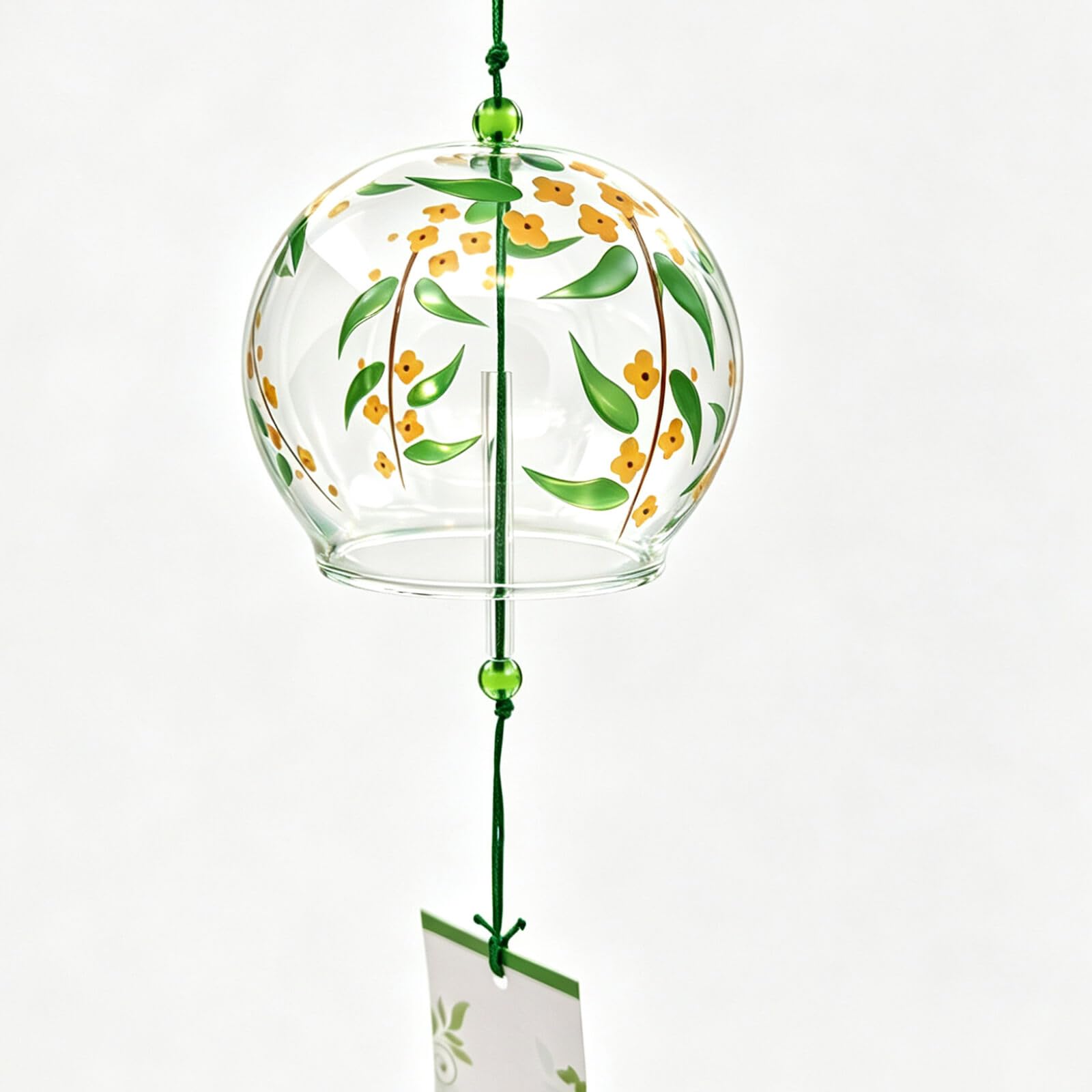 Japanese Edo Wind Chime Glass Wind Chime Bell Birthday Wedding Mother's Day Valentine's Day Christmas New Year Easter Home Garden Decoration, Yellow Flowers Japanese Edo Furin Glass Wind Chime Bell : 