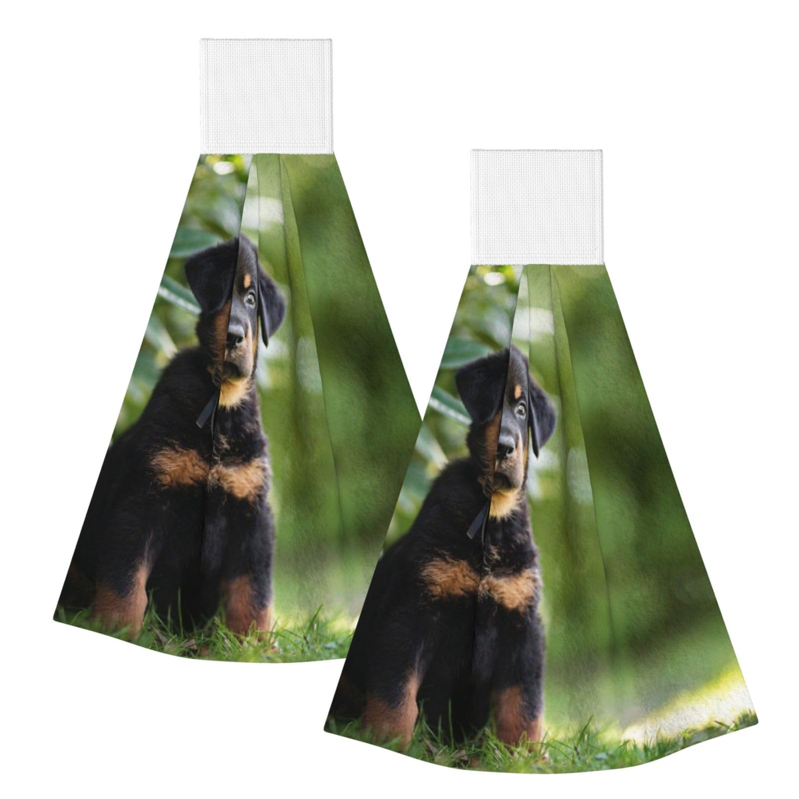 DOPKLNA French Shepherd Dogs Beauceron Black Puppy Cute, 2 Pcs Hanging Coral Fiber Hand Towels for Bathroom, Absorbent Kitchen Towels