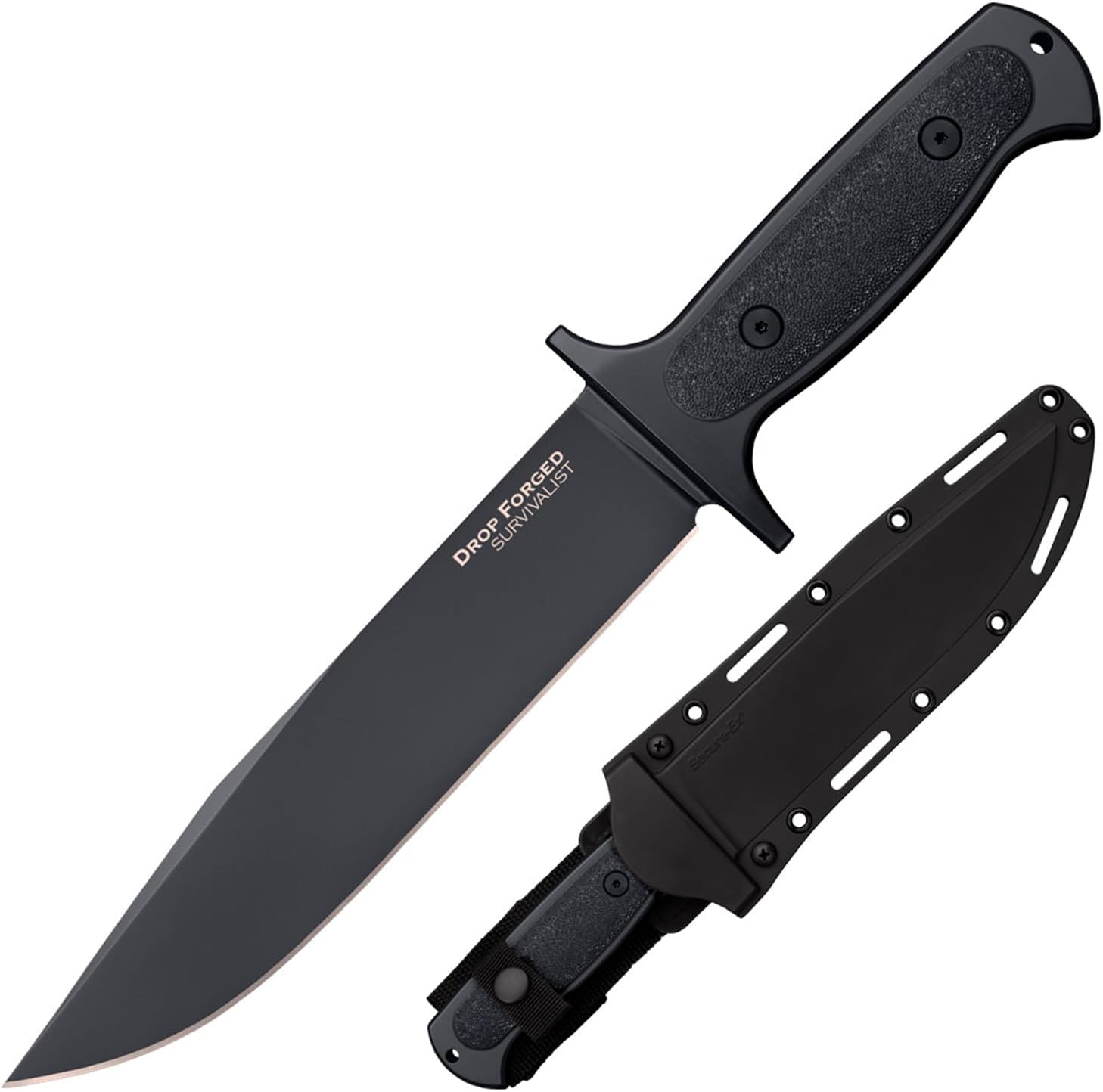 Cold Steel Drop Forged Survivalist 8" 52100 High-Carbon Steel Clip Point Fixed Blade EDC Tactical Hunting Utility Knife, 5" Ergonomic Handle, Weather-Resistant Secure-Ex Sheath