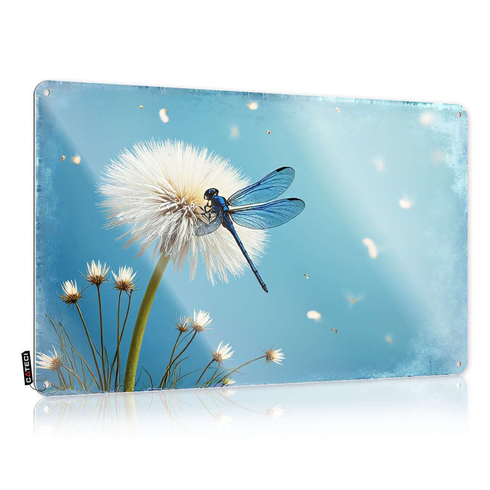 Tin Sign With Horror Flick Decor Folded Edge - Rules Hanging Wall-mounted Funny Sayings Wall | Skeleton Metal Gothic & A Blue Dragonfly Perches On Dandelion.