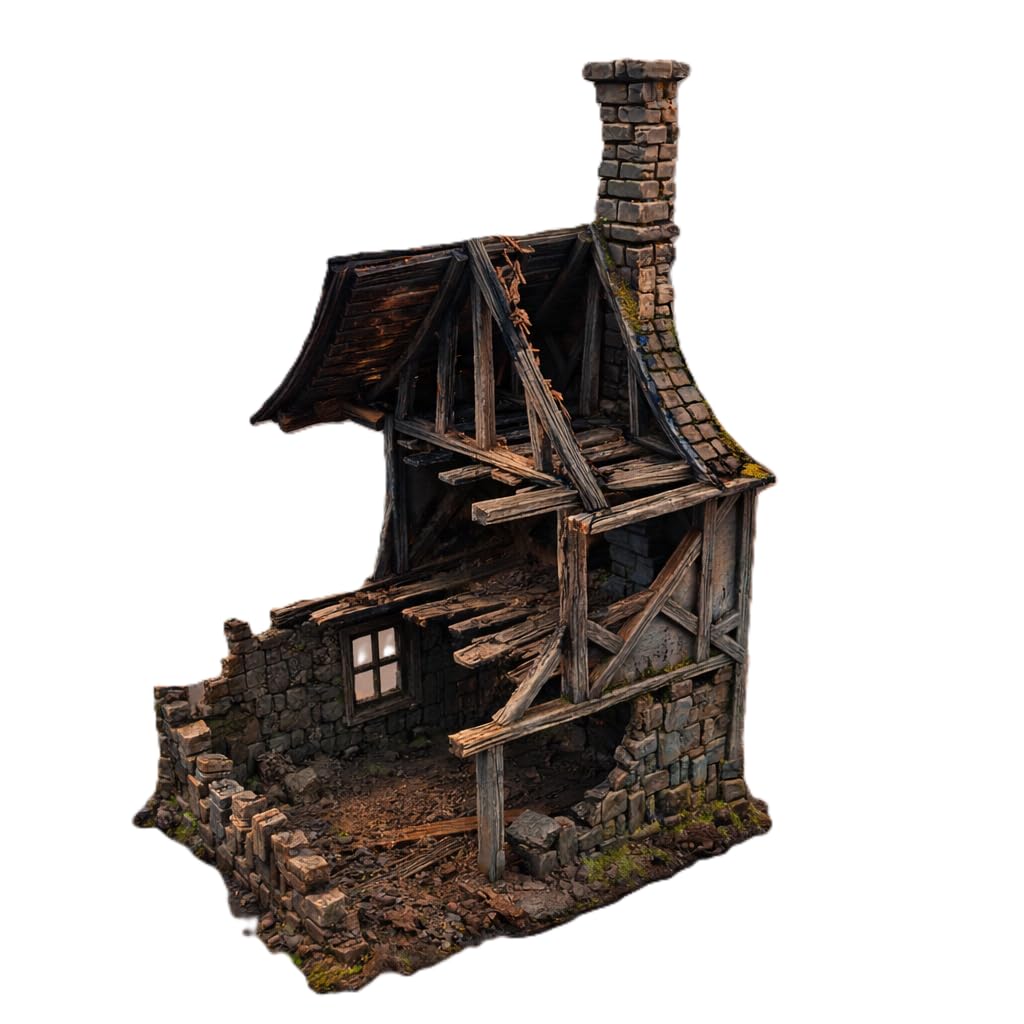 QP3D - Medieval Ruined House Terrain 28–32mm – Multi Level Frostguard Town Building – RPG & Skirmish Scenery (3 Parts), Fantasy Battles & Tabletop Wargaming