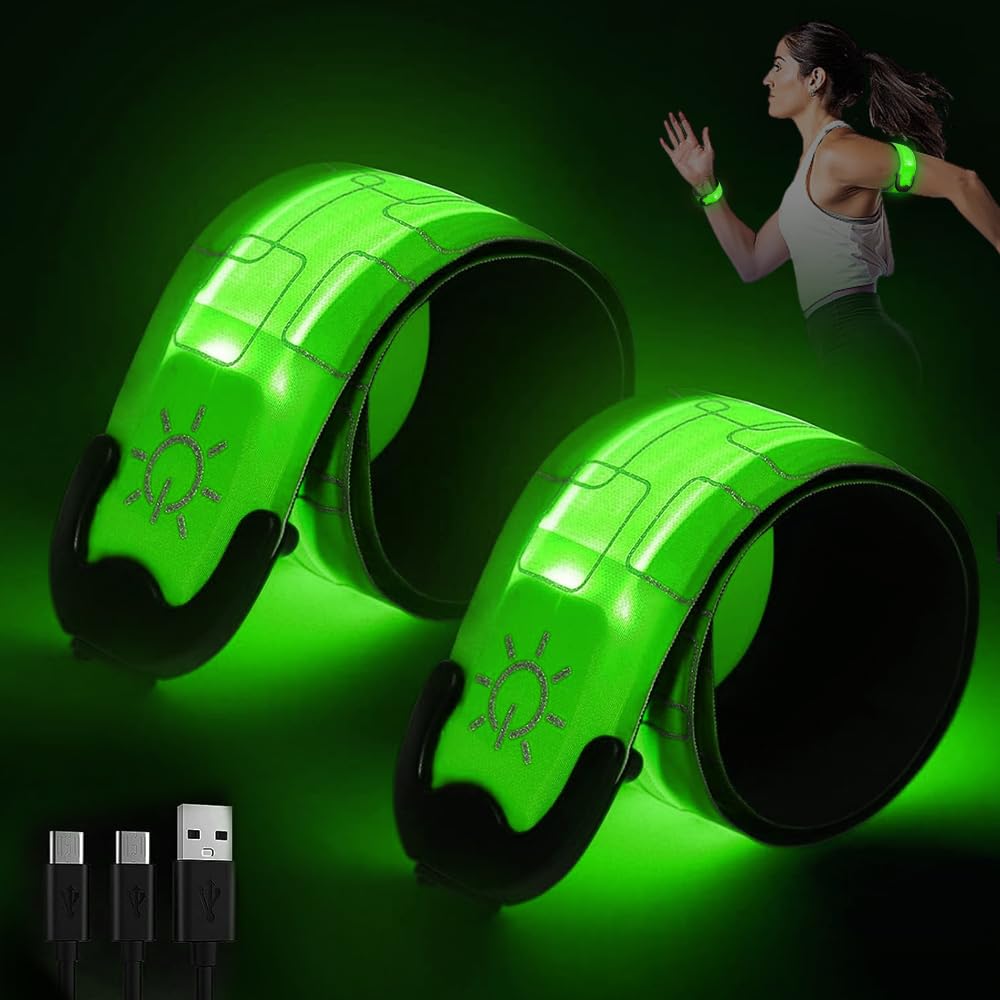 mizikuu 2 Pièces Brassard Lumineux LED Rechargeable USB, 3 Modes D'éclairage Brassard de Course Réfléchissant Running Bande Clignotant Ajustable Bracelet Lumineux LED de Sécurité Réglable Jogging