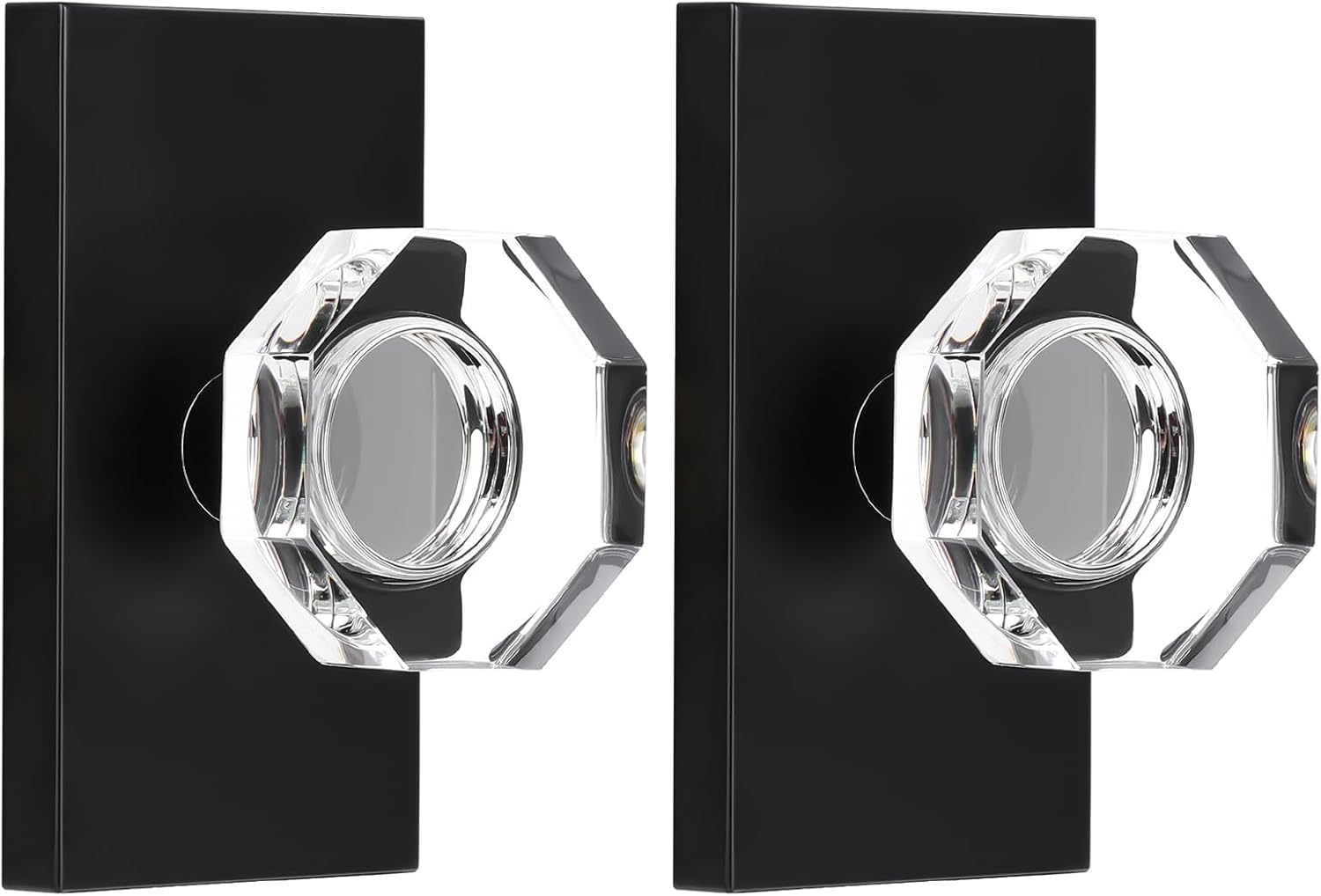 Octagon Glass Crystal Half Dummy Door Knob Matte Black, No-Turning Bifold and Closet Door Knobs,2 Pack