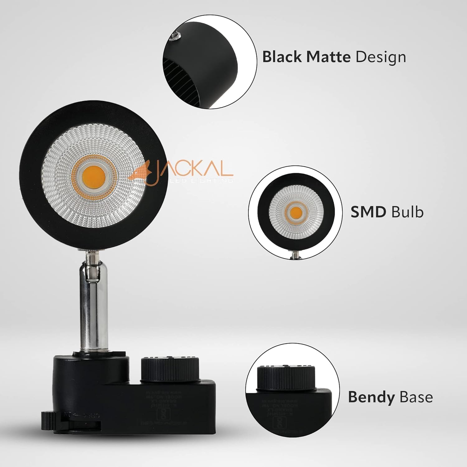 JACKAL metal LED 9 Watts Indoor Ceiling Spot Light/Focus Light/Track Light (White) Pack of 4 Flexibly Rotatable Light Head|Perfect for Kitchen, Living Room & Malls Trackway Included (Black Body) 2
