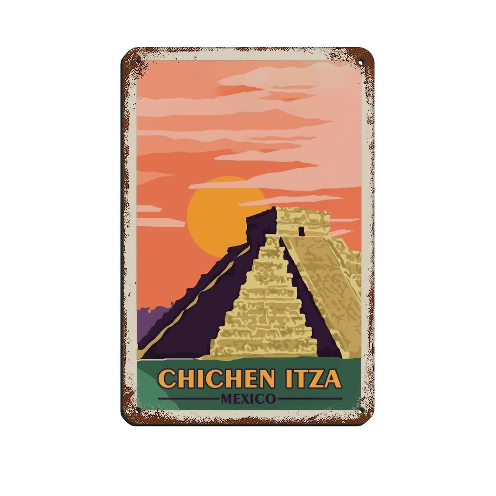 Azolid Vintage Tin Signs Chichen Itza Mexico Metal Travel Tin Signs Wall Decor For Cafe Bar Pub Home 14X20cm