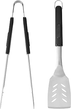 MasterClass Barbecue Tongs & Turner, Set of 2 Stainless Steel Utensils with Long Heat-Resistant Handles for Outdoor Grilling