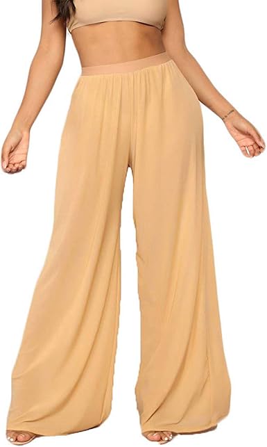 Amazon.com: Señora Ancho Pierna Pantalones Largos Sexy Verano De Cintura  Alta Perspectiva Pantalones De Playa Sueltos : Ropa, Zapatos y Joyería