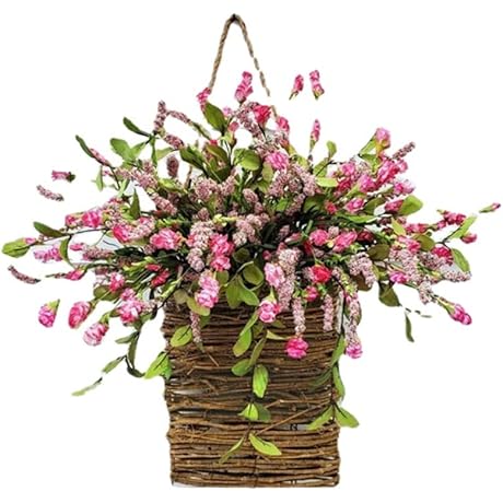 Pink Berry Wildflower Door Hanger Basket Wreath