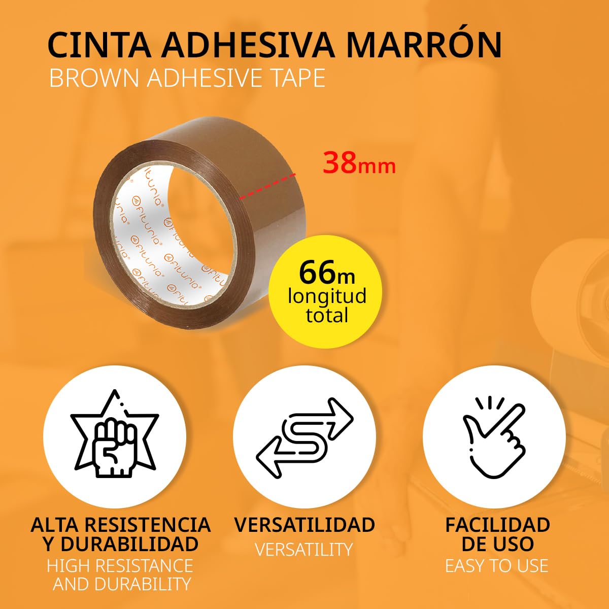 OFITURIA Ruban Adhésif pour Emballage Marron 38mmx66m 1 Rouleau