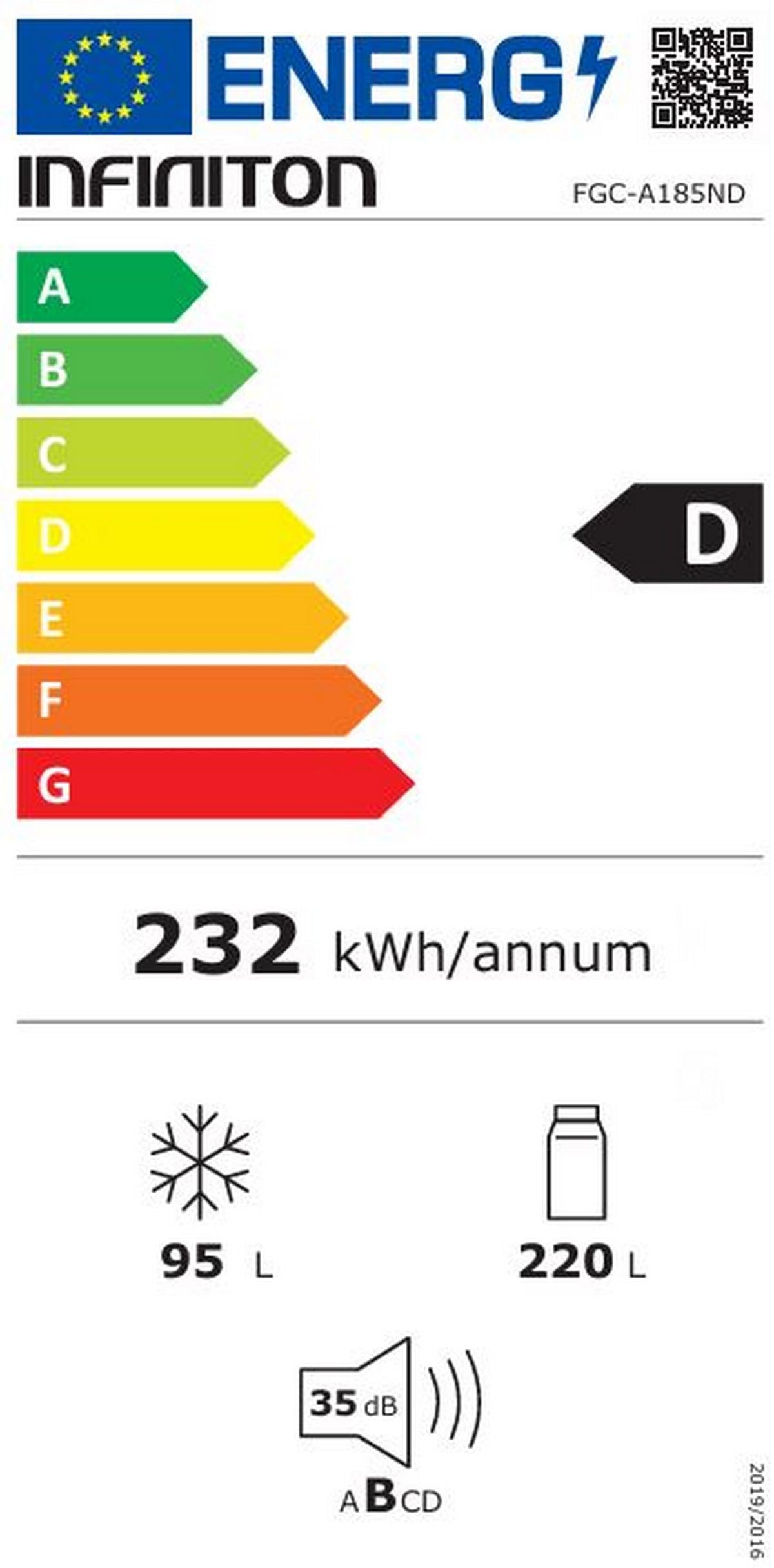 INFINITON Frigorifico Combi FGC-A185ND, 315 Litros, 185 cm de Altura, Ancho de 60 cm, Inverter, Dispensador de Agua con 2L de Capacidad, D, Dark Inox