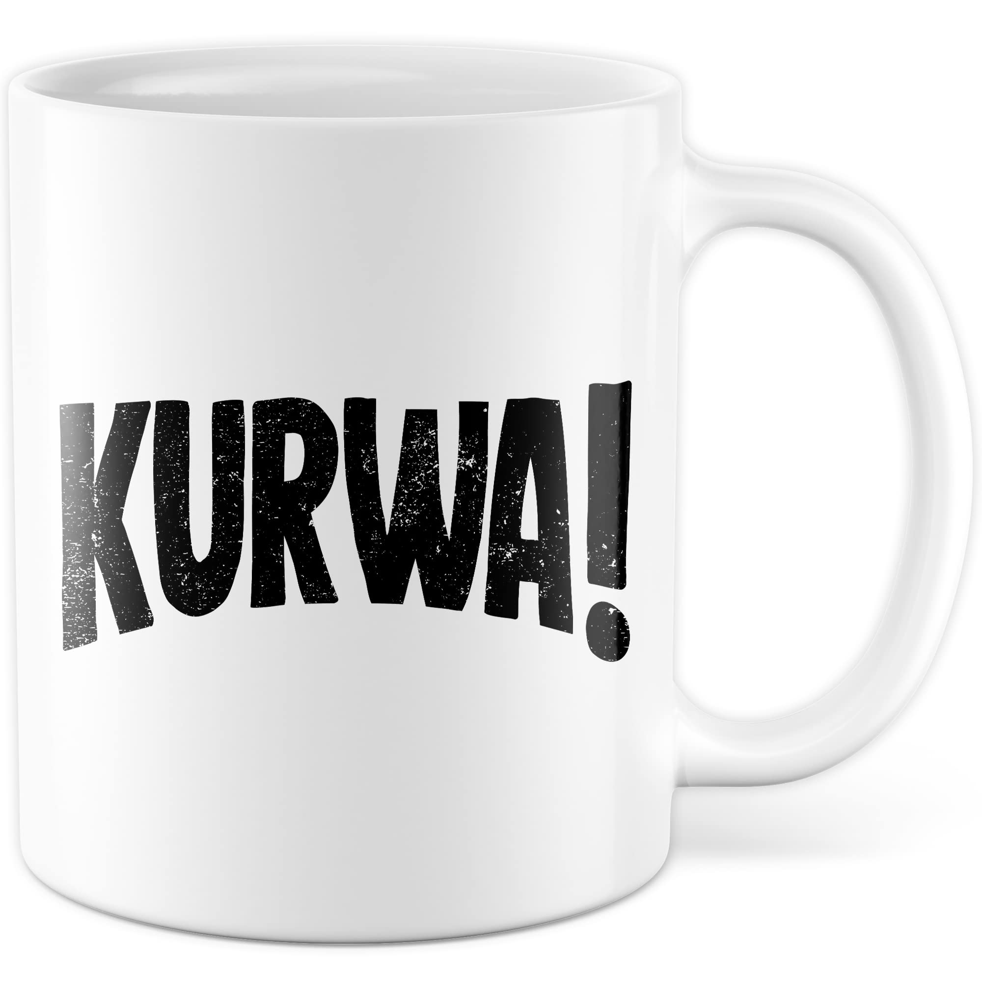 MUGS TRADER Kurwa Mug Funny Coffee Mug with Saying Polish Coffee Mug Poland Witz Kurwa Mac Gift Idea Pole Polin Gift East Block Polish Sarcasm Swearing Word Insulation Language (White/White)