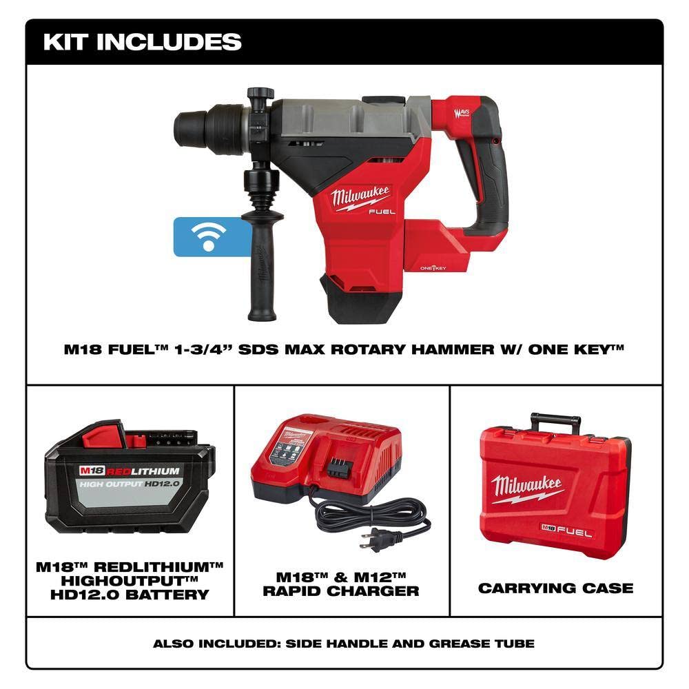 Milwaukee 2718-21HD M18 FUEL 1-3/4 in. SDS MAX Rotary Hammer with ONE KEY and 12 Ah Battery