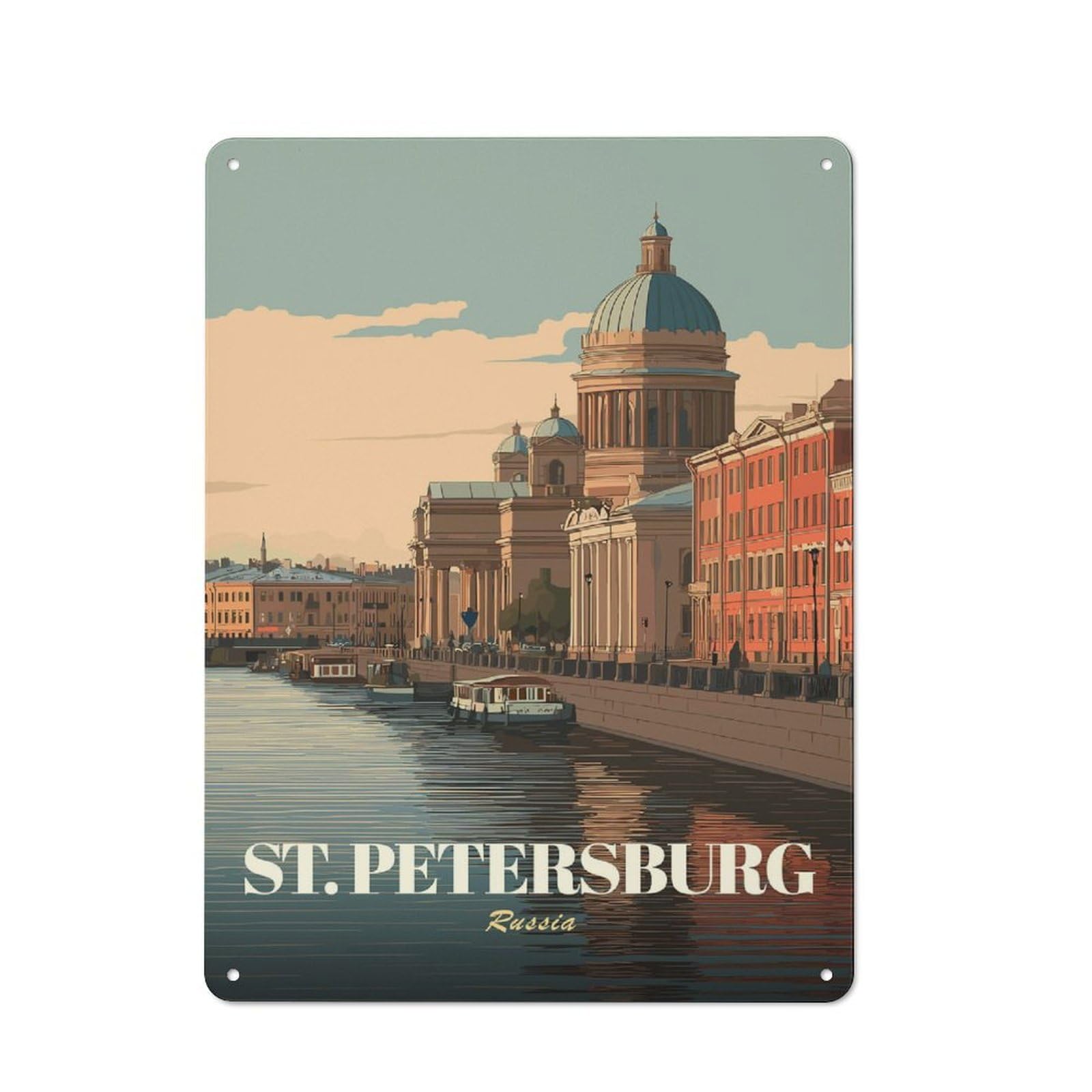 Junmoney Style-22 Retro Metal Plaque 40X30cm Featuring St. Petersburg Vintage Travel For Workshop Wall, For Metal Sign Collectors, For Garage And Workshop Walls