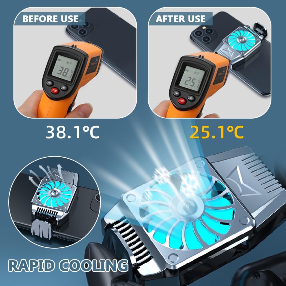 Refroidisseur de Téléphone Portable, Jeu Universel Refroidisseur Portable, USB Rechargeable, Vitesses Contrôleur de Refroidisseur Compatible pour Smartphone Universel iPhone/Android
