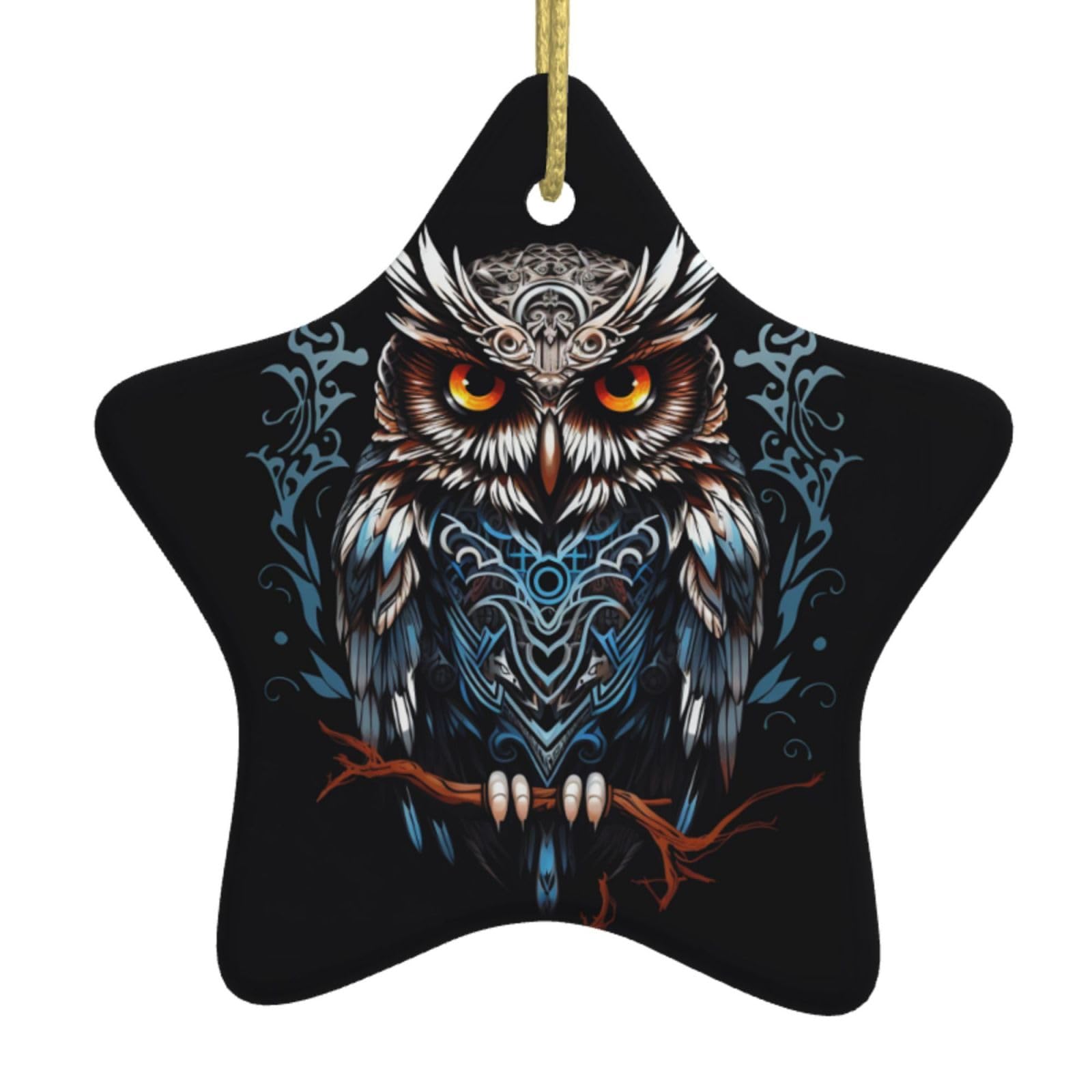 Ceramic Christmas Tree Hanging Ornaments with Gold Ropes Christmas Tree Decorations Star Ceramic owl Pendant Keepsake Decorations for Holiday Xmas Gift Ideas