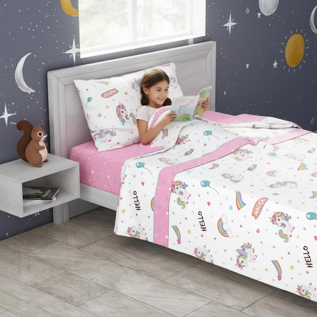 various Juego de Sábanas Infantiles Cama 90x190/200 cm – 3 Piezas (Encimera + Bajera Ajustable + Funda de Almohada) – 50% Algodón 50% Poliéster, 144 Hilos - Modelo Unicornio — view 4